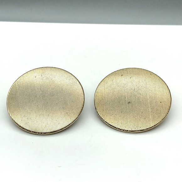 Textured Metal Dome Button Earrings, Vintage Clip On Minimalist Fashion - Picture 2 of 5